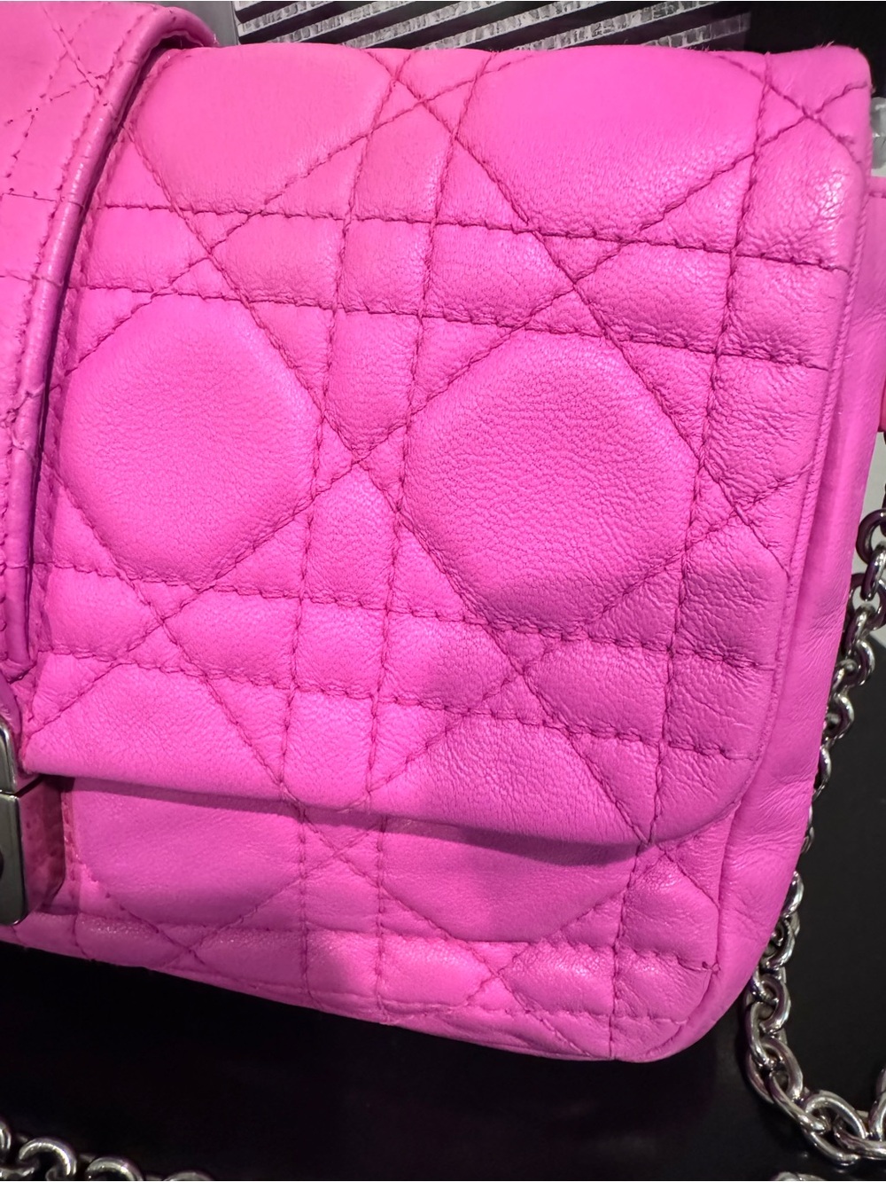 Dior Quilted Leather Chain Crossbody Pouch in Pink - Picture 7 of 12